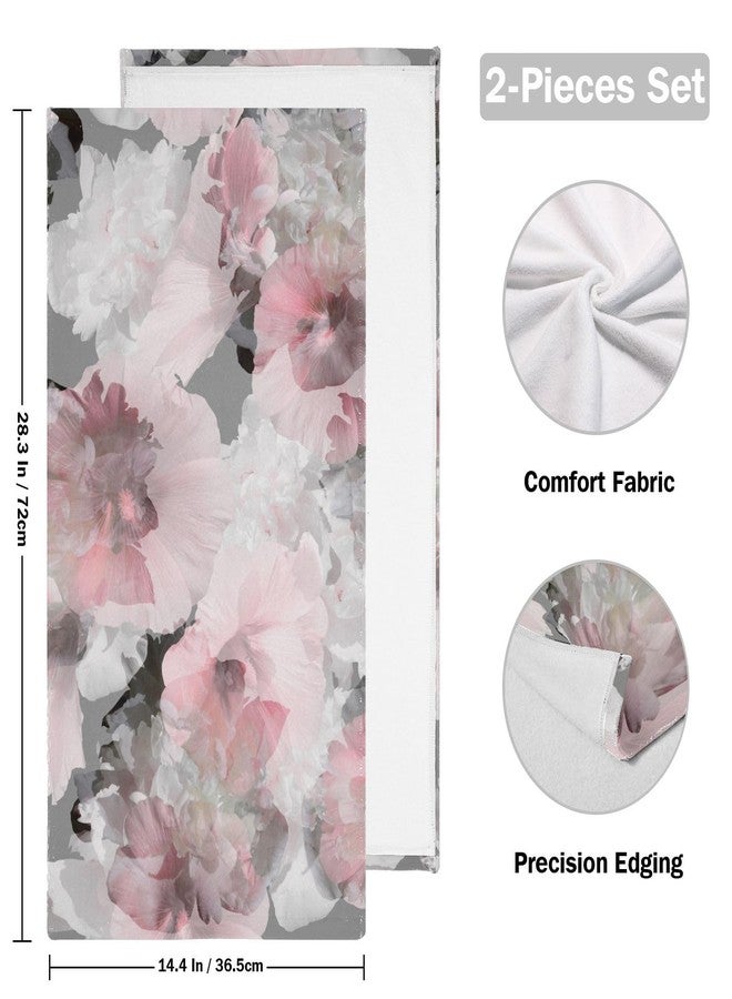 HATESAH 2 Pack Watercolor Pink Grey Floral Hand Towels for Bathroom,Soft Absorbent Spring Peony Blossom Gray Decorative Guest Face Bathroom Towels,Quick Dry Abstract Flower Kitchen Towels 14"x28" - Image 2